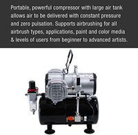 Master Airbrush 1/5 HP Cool Runner II Dual Fan Tank Air Compressor Kit Model TC-326T - Professional Single-Piston with 2 Cooling Fans, Runs Longer Without Overheating - Regulator Water Trap, Holder - Arteztik

