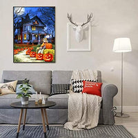 MXJSUA - Kit de pintura de diamante 5D por número, broca redonda, diamantes de imitación, arte de pared, decoración del hogar, calabaza, casa, Halloween, 12.0 x 16.0 in - Arteztik
