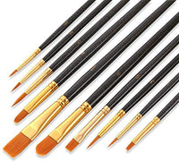 Juego de pinceles de pintura, 10 pinceles planos para acuarela, aceite, pintura acrílica y manualidades, uñas, pintura facial (cepillo negro) - Arteztik
