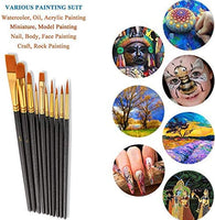 Juego de pinceles de pintura, 10 pinceles planos para acuarela, aceite, pintura acrílica y manualidades, uñas, pintura facial (cepillo negro) - Arteztik
