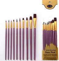 Juego de pinceles de pintura, 10 pinceles planos para acuarela, aceite, pintura acrílica y manualidades, uñas, pintura facial (cepillo negro) - Arteztik
