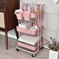 StorageWorks - Carro rodante de 3 niveles, organizador de almacenamiento con ruedas bloqueables para dormitorio, rosa, 16.7 pulgadas de largo x 14 pulgadas de ancho x 33.4 pulgadas de alto - Arteztik
