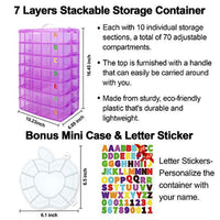 7 Layers Stackable Storage Container, 70 Adjustable Compartments (Purple) Stackable Storage Container, Perfect for Kids Toys, Art Crafts, Jewelry, Supplies, Mini Case & Letter Sticker Included - Arteztik
