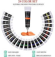 DUGATO - Juego de pintura acrílica, 24 colores ricos de pigmento, 15 pinceles de pintura de primera calidad, 2 esponjas y cuchillo de mezcla, para pintar lienzo, madera, arcilla, cerámica, tela, manualidades, para niños, adultos, principiantes, estudiante - Arteztik
