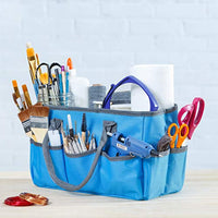 Gran bolsa de almacenamiento para manualidades con 10 bolsillos | álbum de recortes, costura, suministros de arte, organizador con asas, estuche de transporte perfecto para viajes, escuela, suministros médicos u oficina | azul cielo - Arteztik
