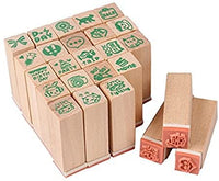 Minijuego de sellos de madera Yansanido, 12 unidades, para hacer bricolaje, con caja de madera - Arteztik
