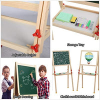 KAVAVO Caballete de madera para niños con letras magnéticas, caballete de pie ajustable, pizarra blanca de dibujo de doble cara, utilizado para la educación temprana. - Arteztik
