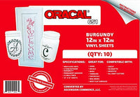 (5), (10) o (25) hojas de 12.0 in x 12.0 in – Vinilo adhesivo para manualidades Oracal 651 Borgoña para Cricut, Silueta, Cameo, Cortadores de manualidades, Impresoras y calcomanías – Acabado brillante y exterior y permanente - Arteztik
