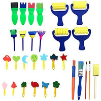 Juego de 31 pinceles para niños de aprendizaje temprano con esponja para dibujar pintura para manualidades y manualidades para niños pequeños, varios diseños, pinceles de espuma de pintura, delantal impermeable para pintura artística con bolsillo - Arteztik
