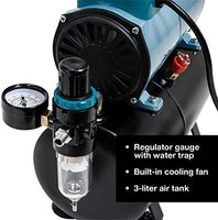 Master Airbrush Model TC-40T, compresor de aire con pistola de pintar profesional, de alto rendimiento, con tanque de aire de 0.79 galones, 2 soportes, regulador, manómetro, filtro colector de agua y manguera de aire. - Arteztik
