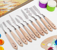 Juego de 14 cuchillos de paleta de acero inoxidable con espátula, accesorios de arte profesional con mango de madera para pintura de aceite o acrílico y mezcla de colores - Arteztik
