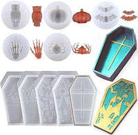 10Pcs Silicone Coffin Box Resin Molds Set Halloween Decoration Casket Resin Casting Molds Bat Owl Skull Hands Pumpkin Spider Shape DIY Mold - Arteztik
