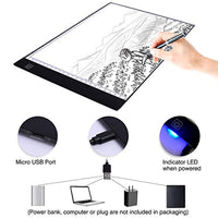 MACTING A4 almohadilla de luz LED, 47 piezas de pintura de diamante LED caja de luz Tracer, 0.157 in ultra delgada luz hasta Rastreo Tablet con funda de batería, cable USB de 4.9 ft 3 niveles de atenuación para artistas dibujo tablero de luz ... - Arteztik
