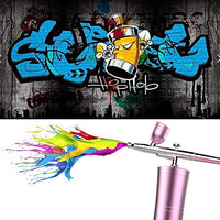 FATUXZ Portable Makeup Airbrush Set with Mini Air Compressor Ink Cup Spray Pen for Tattoo Nail Art Face Paint Cake Deraction Coloring Model(5ML,20ML,40ML Capacity Cup,Pink) - Arteztik
