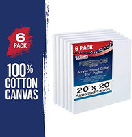 U.S. Art Supply 20 x 20 pulgadas lienzo estirado, 12 onzas, imprimado, paquete de 6 unidades, color blanco profesional de 0.7 in, peso pesado, sin ácidos, pintura acrílica, pintura al óleo - Arteztik
