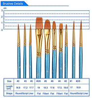 Suproot Juego de pinceles de pintura, 10 pinceles planos para acuarela, aceite, pintura acrílica y manualidades, uñas, pintura facial (cepillo azul) (negro) - Arteztik
