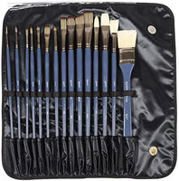 Mont Marte - Juego de 15 pinceles de pintura de primera calidad, incluye 15 pinceles diferentes en una caja enrollable con cierre magnético, apto para acuarela, acrílico y pintura al óleo - Arteztik
