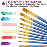 DUGATO Juego de pinceles de pintura, 2 paquetes/20 pinceles de nailon con punta redonda con 5 paletas de pintura para acrílico acuarela aceite Gouache esmalte o fiesta de cumpleaños pintura - Arteztik
