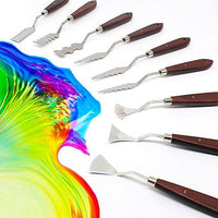 Juego de 14 cuchillos de paleta de acero inoxidable con espátula, accesorios de arte profesional con mango de madera para pintura de aceite o acrílico y mezcla de colores - Arteztik
