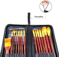 Transon - Juego de 16 pinceles de pintura profesional con estuche de pinceles surtidos para pintura acrílica de acuarela Gouache Oil Tempera y pintura corporal - Arteztik
