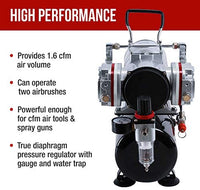 Master Airbrush 1/5 HP Cool Runner II Dual Fan Tank Air Compressor Kit Model TC-326T - Professional Single-Piston with 2 Cooling Fans, Runs Longer Without Overheating - Regulator Water Trap, Holder - Arteztik
