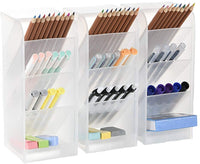 Organizador de escritorio grande de 3 piezas - Organizador de bolígrafos para oficina, escuela, suministros para el hogar, soporte de almacenamiento de bolígrafo blanco translúcido, alta capacidad, juego de 3, 12 compartimentos (soporte grande para bolígr - Arteztik
