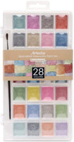 Artecho Juego de pintura Sumi Moise acuarela, 28 colores metálicos, juego de tarta acuarela con cepillo de pintura clásico, idea para niños y adultos - Arteztik
