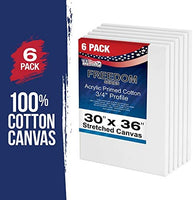 U.S. Art Supply - Lienzo estirado, 30.0 x 36.0 in, 12 onzas, imprimado, paquete de 6 unidades, color blanco profesional de 0.7 in, peso pesado, sin ácidos gesos, pintura, vertido acrílico, pintura al óleo - Arteztik
