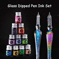 YOLAKIS Bolígrafo de caligrafía de vidrio y tinta, pluma de inmersión de vidrio Set con tinta de caligrafía 12 polvo de colores de vidrio para dibujo de escritura de arte - Arteztik
