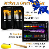 VisuartPRO Juego de pinceles de pintura acrílica con 15 pinceles de artista de primera calidad y 24 colores de pintura acrílica, kit definitivo para lienzo, madera, cerámica, tela (juego de pintura acrílica) - Arteztik
