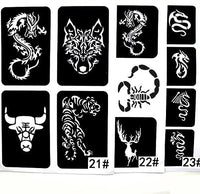 22 hoja Cool purpurina tatuaje de la plantilla de dibujo para hombres, lobo dragón tigre Animal de calavera aerógrafo plantillas y plantillas - Arteztik
