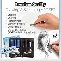Lápices de dibujo y bloc de bocetos (41 piezas de kit de dibujo) – Todo lo que necesitas para dibujar y bocetos: grafito, carbón, pasteles y bloc de bocetos grande de 9 x 12 con 100 hojas, con estuche de cremallera. - Arteztik
