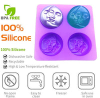 Molde de jabón de silicona para 4 cavidades Sun & Moon, molde de jabón de silicona para barra de loción casera, bombas de baño, arcilla polimérica, fabricación de resina DIY - Arteztik
