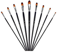 Amagic - Juego de 9 pinceles de punta plana con estuche para acuarela de aceite acrílico, kits de pintura profesional con puntas de nailon sintético, mango largo de madera - Arteztik
