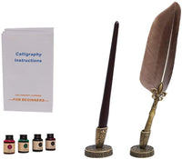 Juego de caligrafía, el kit de caligrafía UBEART incluye pluma de pluma de filigrana antigua, bolígrafo de madera hecho a mano, 14 puntas, 4 tintas de botella, soporte para bolígrafo y caligrafía, instrucciones (idioma español no garantizado), caligrafía - Arteztik

