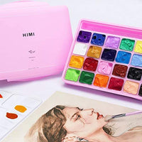 HIMI Jelly Gouache Juego de pintura, 24 colores x 1.0 fl oz/1 oz Jelly Cup diseño con 3 pinceles de pintura y paleta en un estuche de transporte para artistas, estudiantes, principiantes, pintura de acuarela opaca (rosa) - Arteztik
