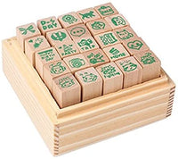 Minijuego de sellos de madera Yansanido, 12 unidades, para hacer bricolaje, con caja de madera - Arteztik
