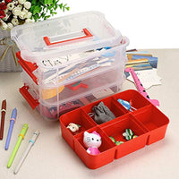 BTSKY - Caja de almacenaje de 3 capas, apilable y de transporte, de plástico, multiusos, portátil, con bandeja extraíble para organizar costura, manualidades, suministros de color rojo - Arteztik
