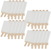 Creative Mark - Mini lienzo estirado blanco y caballete de madera natural para pinturas pequeñas, 3.0 x 3.0 in, 20 unidades, perfecto para pintar o exhibir manualidades de pequeña escala - Arteztik

