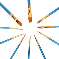 Juego de 10 pinceles de pintura acrílica, juego de pinceles de nailon, punta redonda, pinceles para pintura al óleo, acuarela, kit profesional para artistas, arte de uñas faciales, para niños y adultos - Arteztik
