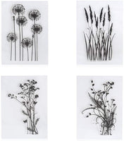Lote de 4 sellos de goma transparentes con diseño de diente de león y flores de lavanda - Arteztik
