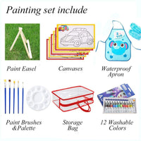Kaorary - Juego de pintura infantil para niñas, incluye 1 bolsa de almacenamiento, 12 pinturas lavables, 1 caballete de pintura libre de arañazos, 6 lienzos, 6 pinceles de pintura, 1 paleta y 1 delantal impermeable - Arteztik
