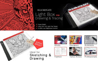 Illuminati - Caja de luz LED para dibujar y rastrear portátil ultrafina de rastreo por USB, A4 brillante mesa de trazado para artistas, viene con brillo regulable - Papel de rastreo - Clip de soporte - Arteztik
