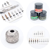 GC QUILL - Juego de bolígrafos de caligrafía de madera con 16 puntas de inmersión, 3 botellas de tinta y 1 soporte para bolígrafo, juego de caligrafía para principiantes - MU-04 - Arteztik

