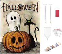 Pintura de diamantes 5D para Halloween, kit por número, para adultos, calabaza negra, gato, fantasma, pintura de diamante con instrucciones de detalles (idioma español no garantizado), decoración de pared para el hogar, 12 x 14 pulgadas - Arteztik
