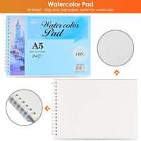 PACETAP Juego de acuarela, 50 colores vibrantes, kit de acuarela Gouache con 24 hojas de 5.64 oz de almohadilla de boceto, cepillo de agua dentro de caja de metal para niños y adultos - Arteztik
