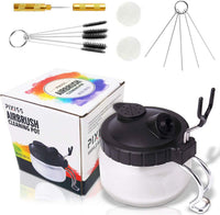 Pixiss Kit de limpieza para aerógrafo, tarro de cristal con soporte, 5 agujas de limpieza, 5 cepillos de limpieza, 1 aguja de lavado, 2 filtros adicionales - Arteztik
