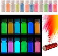 Seisso 12 colores brillan en la oscuridad polvo pigmento, 20 gramos/0.7 oz polvo luminoso seguro para la piel polvo nocturno tinte de pigmento de color no tóxico para resina epoxi, slime, bricolaje, manualidades, arte de uñas, pintura acrílica - Arteztik
