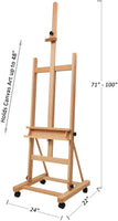 Caballete grande de madera de haya maciza con marco en forma de H de Meeden, caballete de artista ajustable con inclinación movible, soporte de caballete para pintura de suelo, sostiene arte en lienzo de hasta 48 pulgadas - Arteztik
