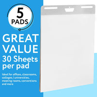 IMPRESA - Paquete de 5 almohadillas de caballete autoadhesivas de 25 x 30 pulgadas, 30 hojas por bloc, papel grueso, grapas fuertes, caballete adhesivo, pósteres para pegar en las paredes - Arteztik
